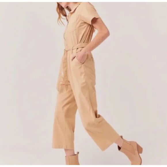 Pact Pants - Pact Beige Boulevard Brushed Twill Zip Front Jumpsuit Medium